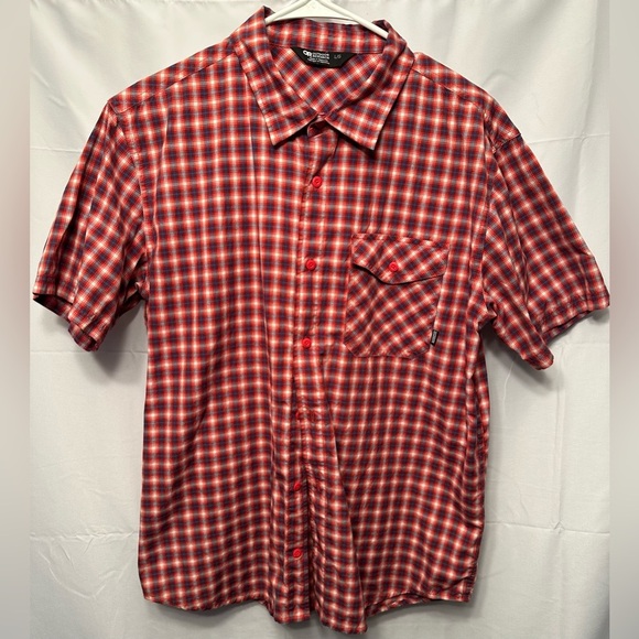 Outdoor Research Seapine Red Plaid Short Sleeve Button Up Shirt Size Large - Picture 3 of 8